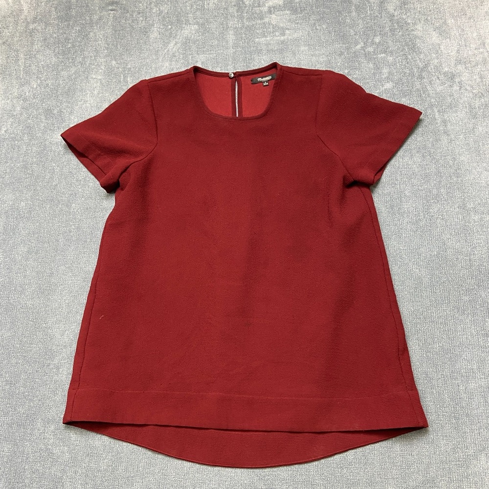 Madewell Blouse Top Womens Small Maroon Round Neck High Low Hem Short Sleeve
